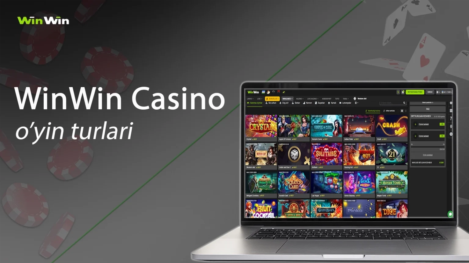 WinWin Casino UZ o'yin turlari – 3000+ slot va jonli dilerlar